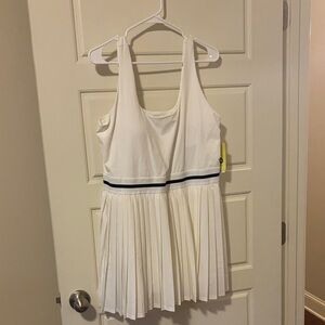 all in motion White Pleated Mini Dress with Navy Waistband